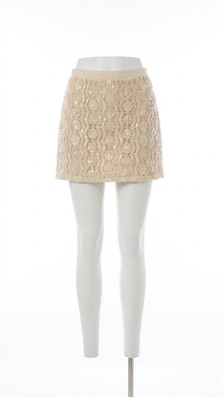 NEW ALLISON NEW YORK dawn beaded knit mini skirt in sand